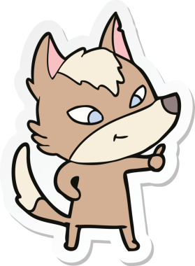 Bir insan tarafından çizilmiş dost canlısı bir kurt çizgi filminin çıkartması.