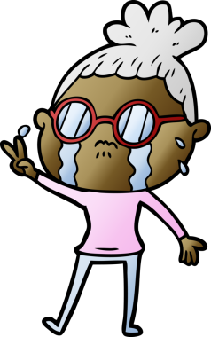 Bir insan tarafından çizilmiş gözlüklü, ağlayan bir kadın.