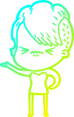 Bir çizgi film karakteri çizen soğuk gradyan, bir insan tarafından çizilmiş hippi bir kız.