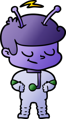 Bir insan tarafından çizilmiş dost canlısı çizgi film uzay adamı.