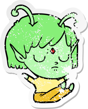 Bir insan tarafından çizilmiş uzaylı bir kızın sıkıntılı çıkartması.