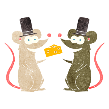 Bir insan tarafından çizilmiş peynirli retro fare çizimi.