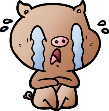 Bir insan tarafından çizilmiş ağlayan domuz çizgi filmi.