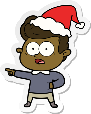 Bir insan tarafından çizilmiş Noel Baba şapkası takan bakışlı bir adamın el yazısı.