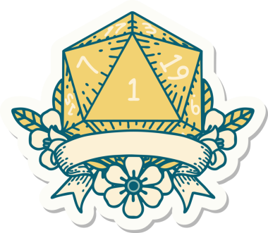 Bir insan tarafından çizilmiş doğal bir d20 zar etiketi.