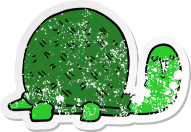 Bir insan tarafından çizilmiş şirin bir karikatür kaplumbağasının sıkıntılı çıkartması.