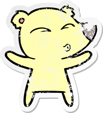 Bir insan tarafından çizilmiş kolları açık bir çizgi filmin ıslık çalan ayısının sıkıntılı çıkartması.