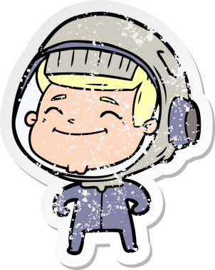 Bir insan tarafından çizilmiş mutlu bir astronotun sıkıntılı çıkartması.