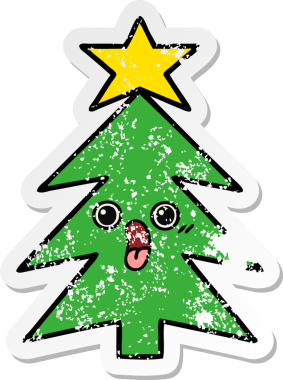 Bir insan tarafından çizilmiş şirin bir karikatür Noel ağacının sıkıntılı çıkartması.