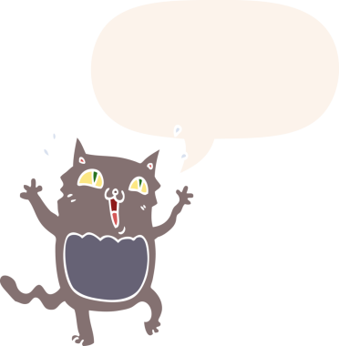 çizgi film delisi heyecanlı kedi konuşma baloncuğu ile bir insan tarafından çizilmiş