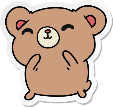 Etiket çizimi, bir insan tarafından çizilmiş kawaii sevimli mutlu ayı.