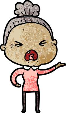 Bir insan tarafından çizilmiş kızgın yaşlı kadın çizgi filmi.