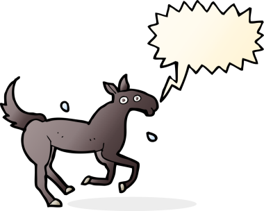 Bir insan tarafından çizilen konuşma baloncuğuyla terleyen at.