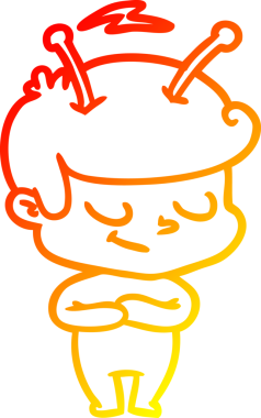 Bir insan tarafından çizilmiş dost canlısı bir uzay adamının sıcak çizgi çizimi