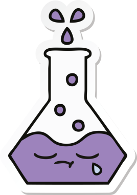 Bir insan tarafından çizilmiş sevimli bir karikatür bilim şişesinin etiketi.