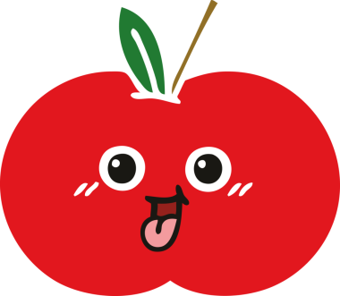 Bir insan tarafından çizilmiş kırmızı bir elmanın düz renkli retro karikatürü