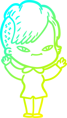 Hipster saç kesimi bir insan tarafından çizilmiş hoş bir çizgi film kızı çizimi.