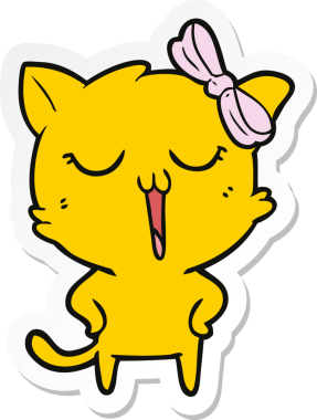 Bir insan tarafından çizilmiş çizgi film kedisinin çıkartması.