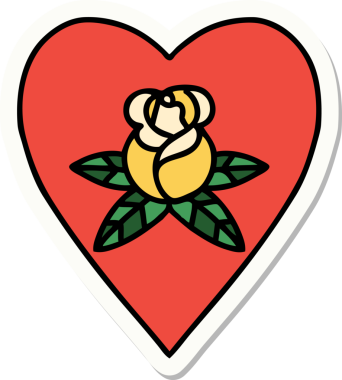 Geleneksel kalp stili dövme çıkartması ve bir insan tarafından çizilmiş çiçekler.