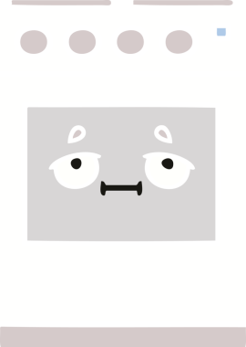 Bir insan tarafından çizilmiş mutfak fırınının düz renkli retro karikatürü