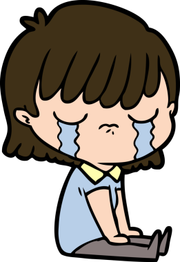 Bir insan tarafından çizilmiş ağlayan çizgi film kadını.