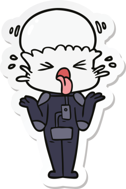 Bir insan tarafından çizilmiş garip bir uzaylı çizgi filminin çıkartması.