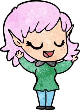 Bir insan tarafından çizilmiş mutlu elf kızı.