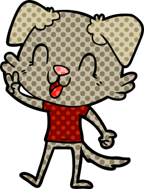 Bir insan tarafından çizilmiş gülen çizgi film köpeği.