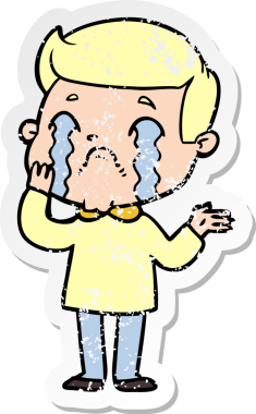 Bir insan tarafından çizilmiş ağlayan bir karikatürcünün sıkıntılı çıkartması.