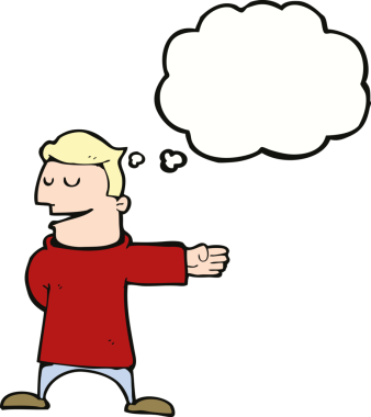 Bir insan tarafından çizilmiş düşünce baloncuğuyla hareket eden çizgi film adamı.