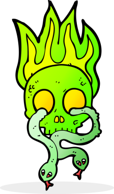 Bir insan tarafından çizilmiş yılanlı kafatası.