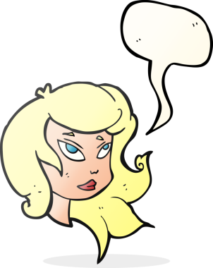 Bir insan tarafından çizilmiş serbest konuşma balonu kadın yüzü.