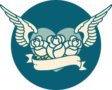 Bir insan tarafından çizilmiş çiçek ve bayrak ile uçan bir kalbin ikonik dövme görüntüsü