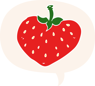 bir insan tarafından çizilmiş retro tarzı konuşma baloncuklu karikatür çileği.