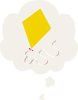 Bir insan tarafından çizilmiş, düşünce baloncuklu uçan uçurtma.