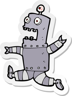 Bir insan tarafından çizilmiş korku dolu bir robotun çıkartması.