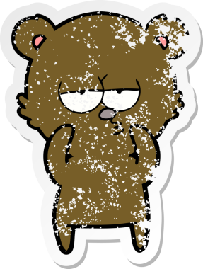 Bir insan tarafından çizilmiş sıkılmış bir ayı çizgi filminin sıkıntılı çıkartması.