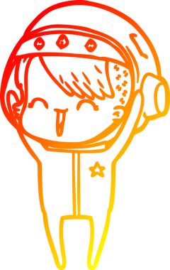 Bir insan tarafından çizilmiş mutlu bir uzay kızının sıcak çizgi çizimi