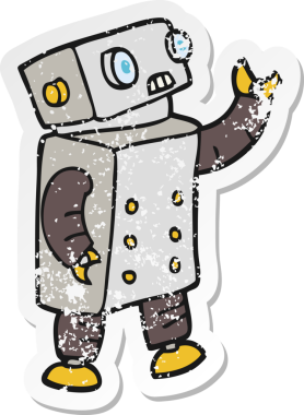 Bir insan tarafından çizilmiş karikatür robotunun sıkıntılı çıkartması.