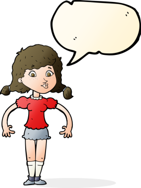 Bir insan tarafından çizilmiş konuşma balonu olan güzel bir kız.