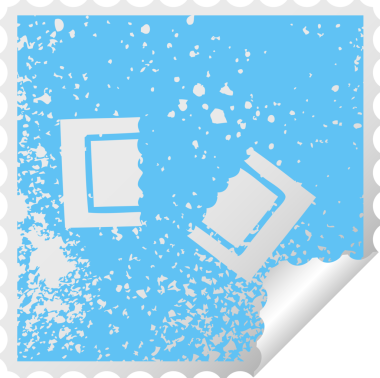 Bir insan tarafından çizilmiş sinema biletinin sıkıntılı kare soyma etiketi.