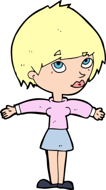 Bir insan tarafından çizilmiş açık kollu çizgi film kadını.