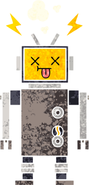 Bir insan tarafından çizilmiş arızalı bir robotun retro çizim tarzı karikatürü