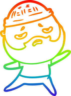 Bir insan tarafından çizilmiş sakallı, endişeli bir çizgi film çizimi.