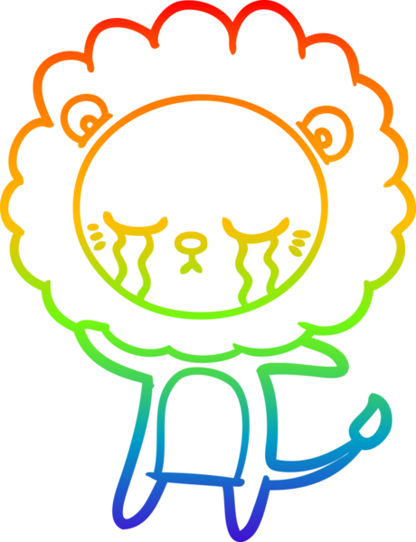 Gökkuşağı gradyan çizgisi bir insan tarafından çizilmiş ağlayan bir aslanın çizimi