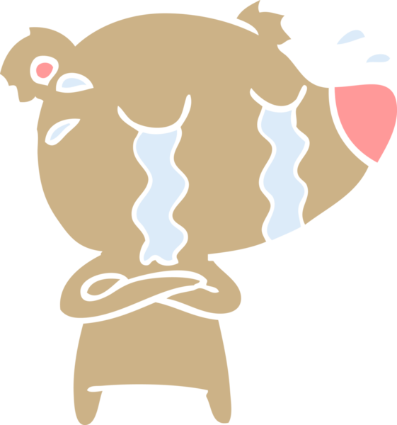 Bir insan tarafından çizilmiş düz renkli karikatür ağlayan ayı