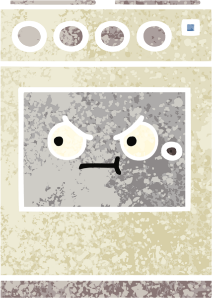 Bir insan tarafından çizilmiş mutfak fırınının retro çizim tarzı karikatürü.