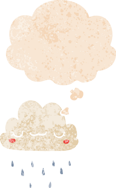 Düşünce baloncuklu çizgi film fırtına bulutu grunge sıkıntılı retro dokuma tarzı bir insan tarafından çizilmiş