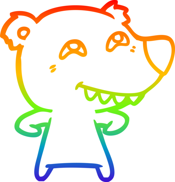 Bir insan tarafından çizilmiş dişleri gösteren çizgi film ayısının çizimi.