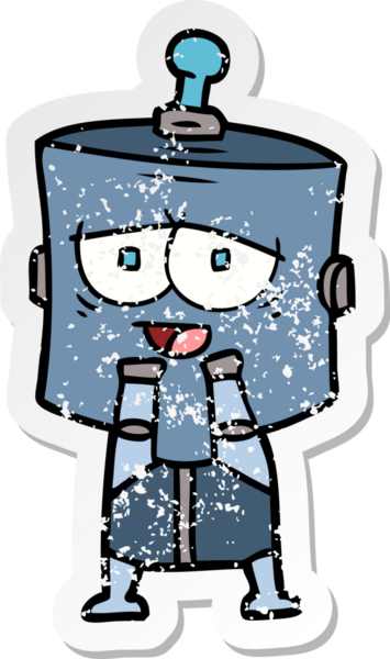 Bir insan tarafından çizilmiş karikatür robotunun sıkıntılı çıkartması.